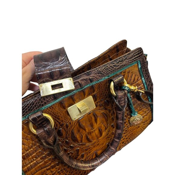 Brahmin Tricolor Cognac Brown & Green Croc Embossed Leather Shoulder Bag Satchel - Picture 10 of 10